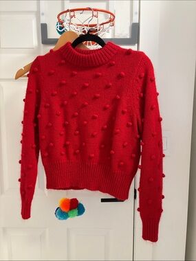 Brand Red Pom-Pom Turtleneck Sweater